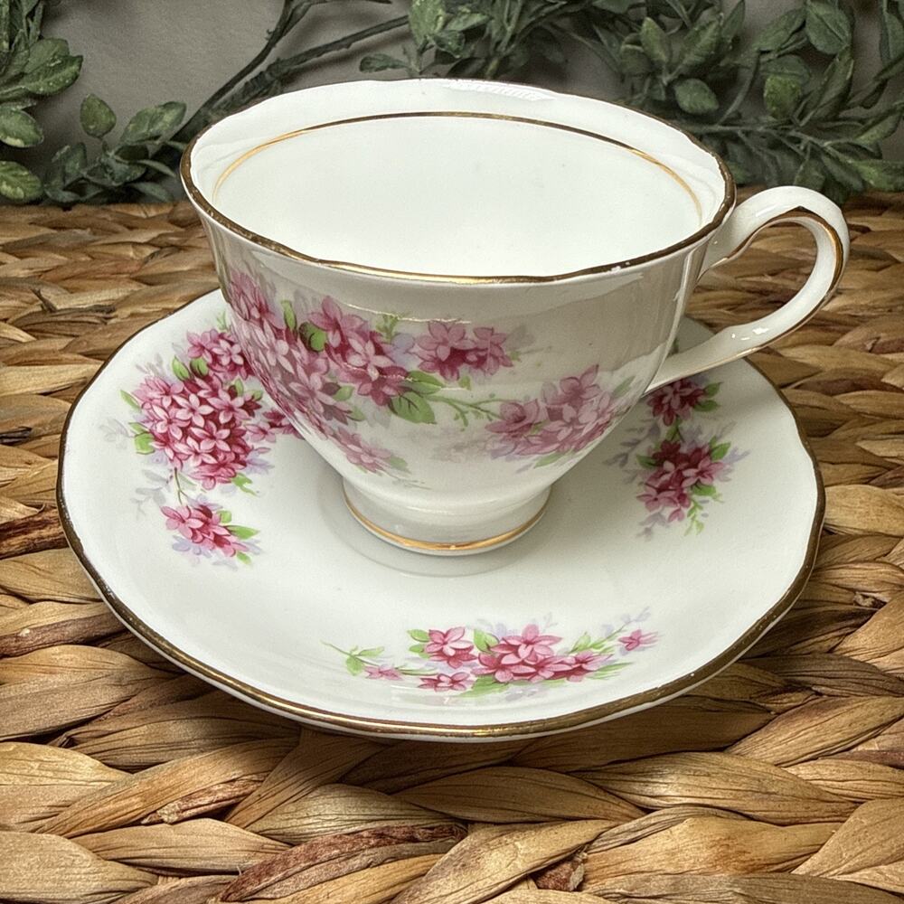 Colclough Tea Cup & Saucer Set Fine Bone China Pink Flowers England Vintage